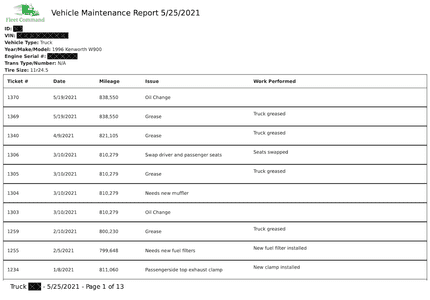 semi truck's history report